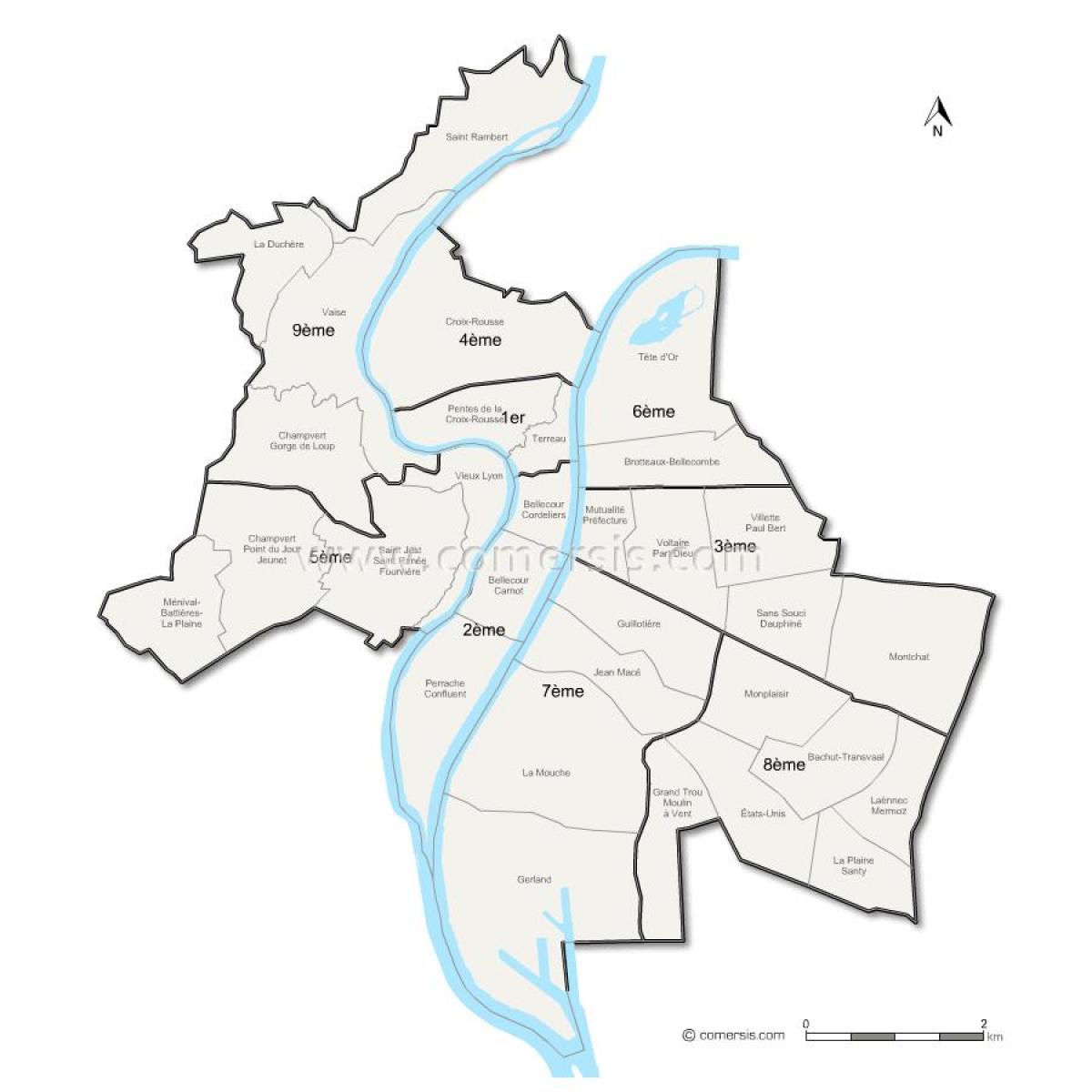 kaart Lyon arrondissement