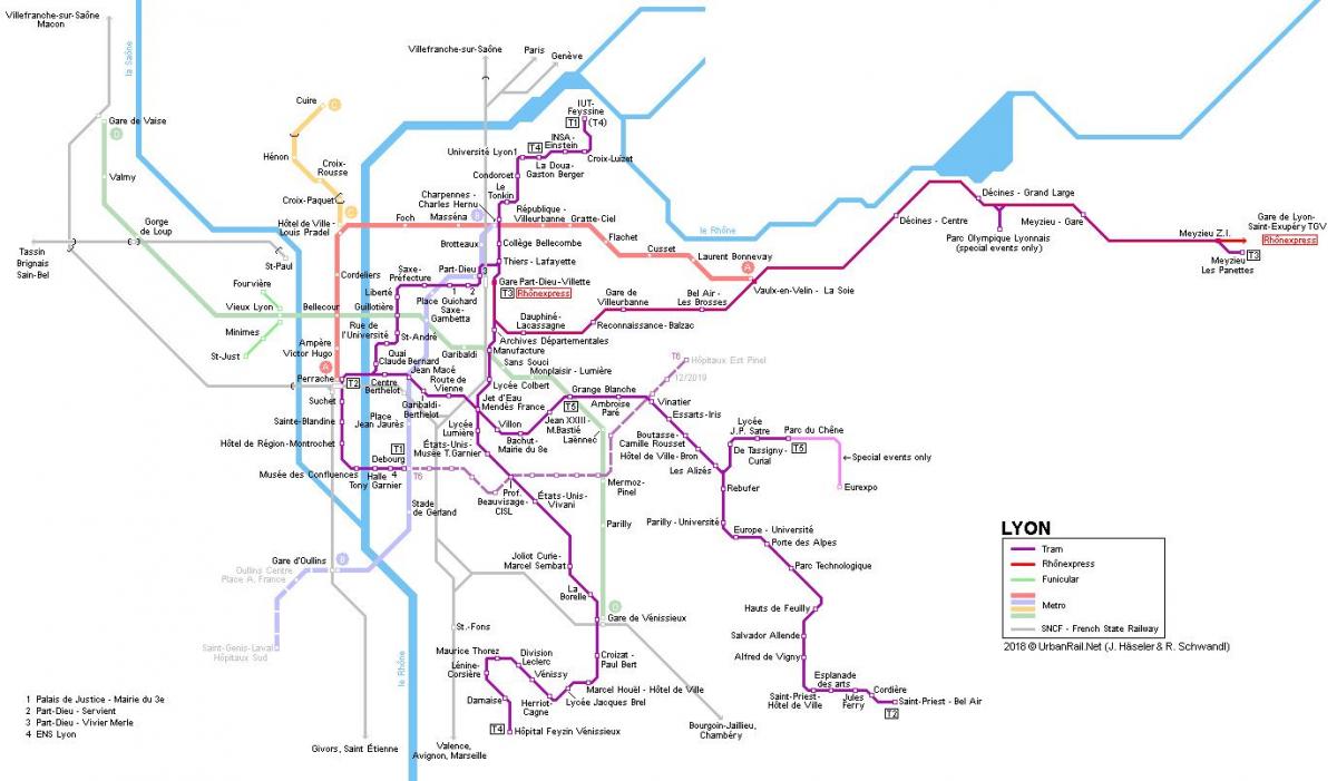 Lyon raudtee kaart