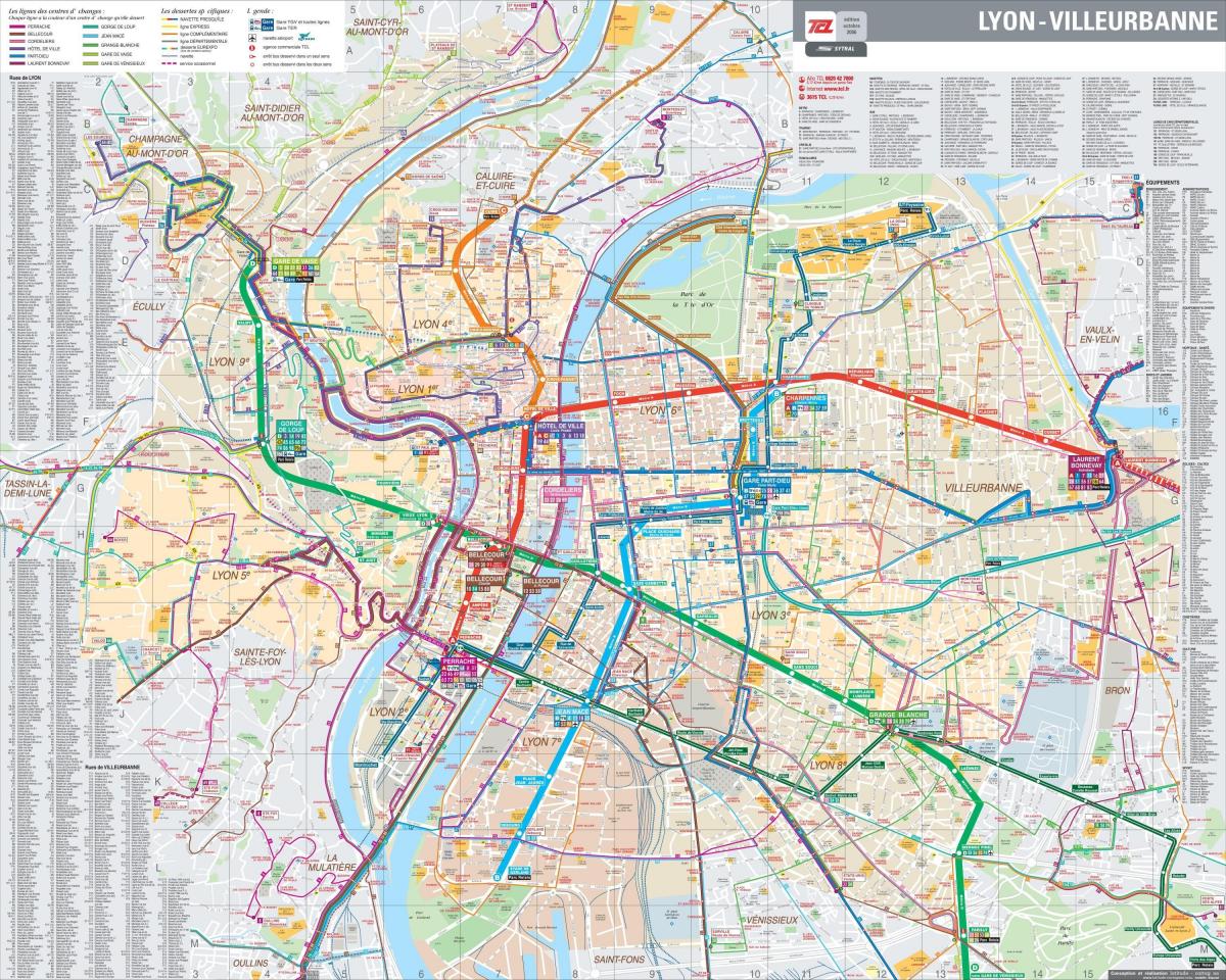 Lyon bussi marsruudi kaardil