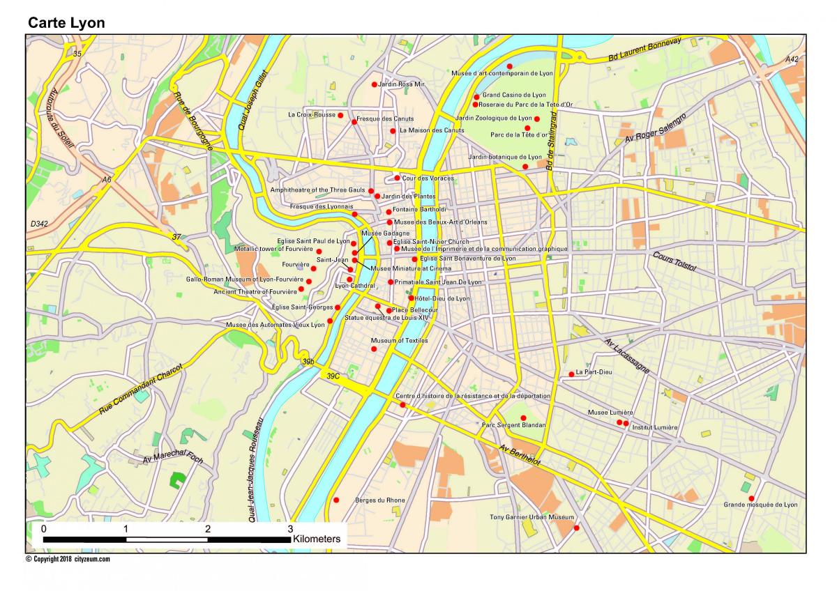 Lyon vaatamisväärsused kaart